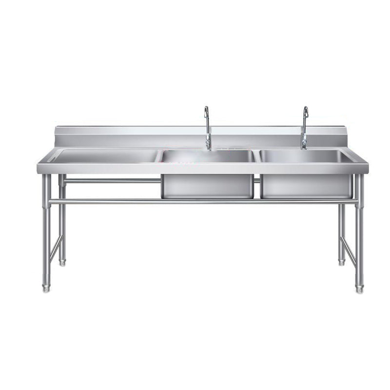 Contemporary Stainless Steel Sink with Strainer Drop-In Kitchen Sink 69"L x 24"W x 31"H Right Basin Double Clearhalo 'Home Improvement' 'home_improvement' 'home_improvement_kitchen_sinks' 'Kitchen Remodel & Kitchen Fixtures' 'Kitchen Sinks & Faucet Components' 'Kitchen Sinks' 'kitchen_sinks' 6881431