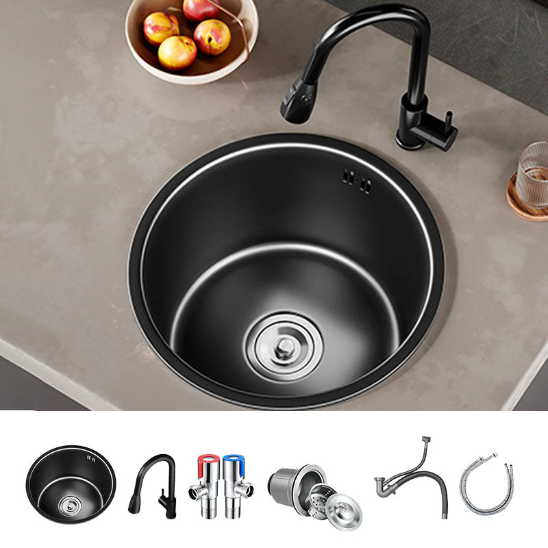 Contemporary Style Round Kitchen Sink Stainless Steel Kitchen Sink Sink with Faucet Pull Out Faucet Clearhalo 'Home Improvement' 'home_improvement' 'home_improvement_kitchen_sinks' 'Kitchen Remodel & Kitchen Fixtures' 'Kitchen Sinks & Faucet Components' 'Kitchen Sinks' 'kitchen_sinks' 6881447