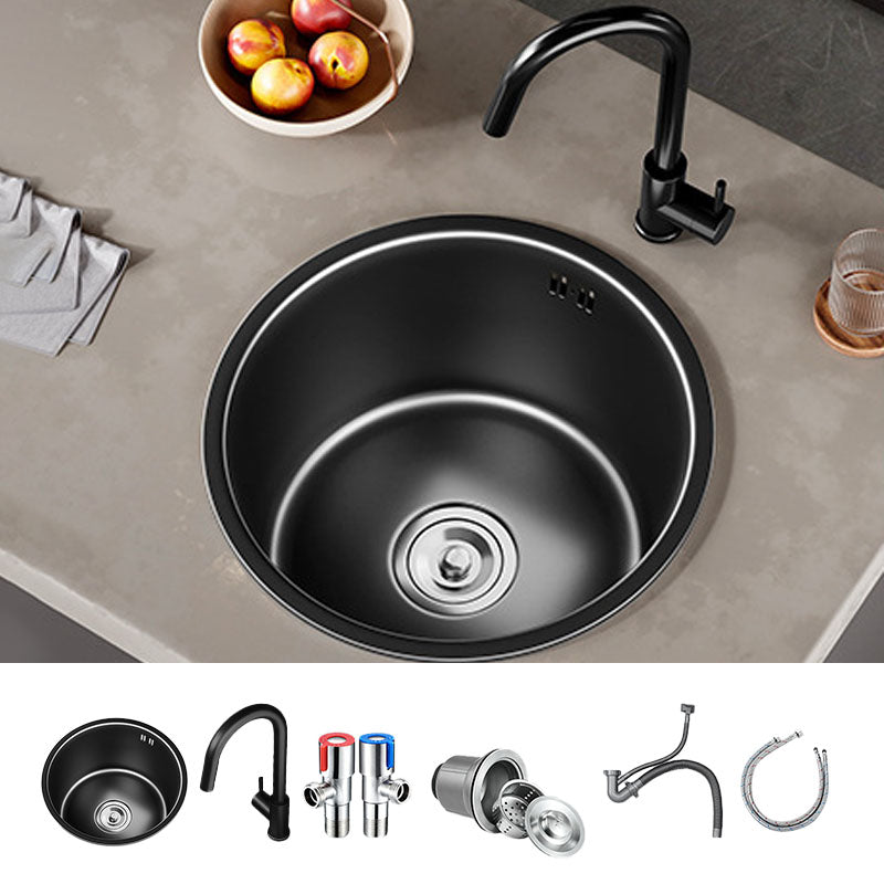 Contemporary Style Round Kitchen Sink Stainless Steel Kitchen Sink Sink with Faucet Cold and Hot Tap Clearhalo 'Home Improvement' 'home_improvement' 'home_improvement_kitchen_sinks' 'Kitchen Remodel & Kitchen Fixtures' 'Kitchen Sinks & Faucet Components' 'Kitchen Sinks' 'kitchen_sinks' 6881449