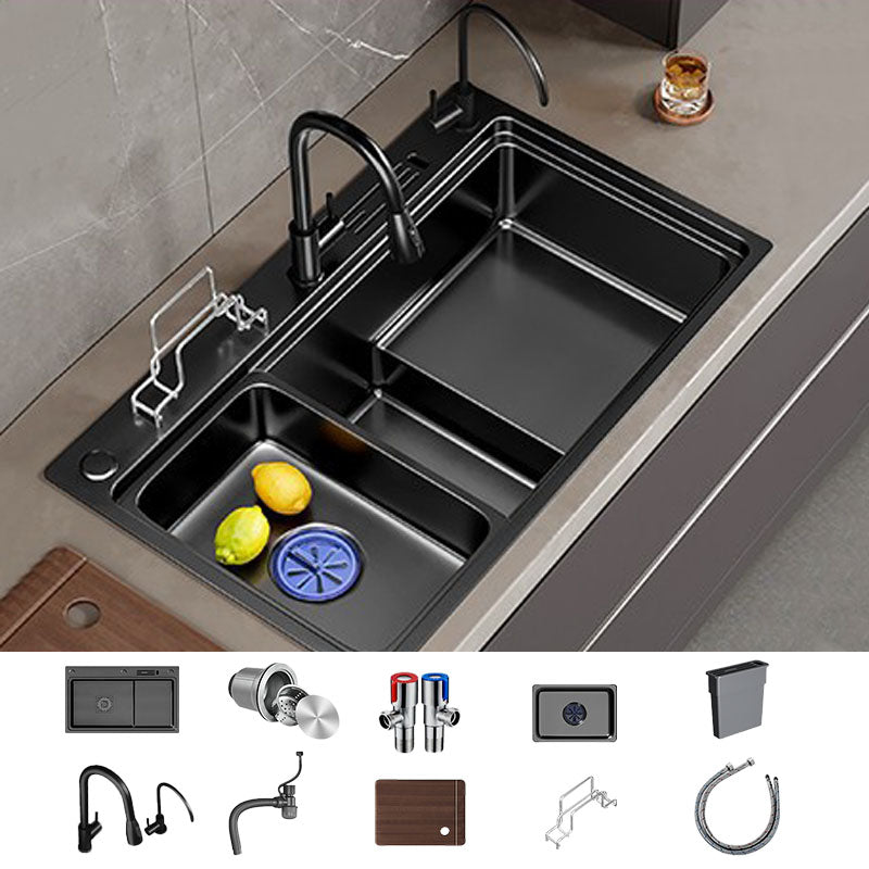 Contemporary Style Kitchen Sink Stainless Steel Kitchen Double Sink Sink with Faucet Double Tap for Water Purification Clearhalo 'Home Improvement' 'home_improvement' 'home_improvement_kitchen_sinks' 'Kitchen Remodel & Kitchen Fixtures' 'Kitchen Sinks & Faucet Components' 'Kitchen Sinks' 'kitchen_sinks' 6881463
