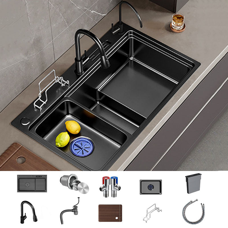 Contemporary Style Kitchen Sink Stainless Steel Kitchen Double Sink Sink with Faucet Pull Out Faucet Clearhalo 'Home Improvement' 'home_improvement' 'home_improvement_kitchen_sinks' 'Kitchen Remodel & Kitchen Fixtures' 'Kitchen Sinks & Faucet Components' 'Kitchen Sinks' 'kitchen_sinks' 6881467