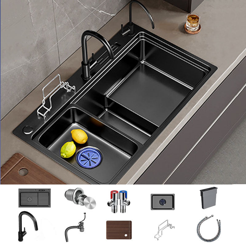 Contemporary Style Kitchen Sink Stainless Steel Kitchen Double Sink Sink with Faucet Cold and Hot Tap Clearhalo 'Home Improvement' 'home_improvement' 'home_improvement_kitchen_sinks' 'Kitchen Remodel & Kitchen Fixtures' 'Kitchen Sinks & Faucet Components' 'Kitchen Sinks' 'kitchen_sinks' 6881468