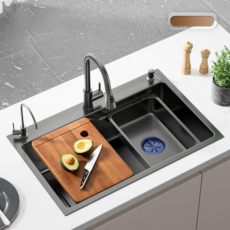 Stainless Steel Kitchen Sink 3 Holes Drop-In Noise-cancelling Design Kitchen Sink 27"L x 18"W x 8"H Sink with Faucet Double Tap for Water Purification Clearhalo 'Home Improvement' 'home_improvement' 'home_improvement_kitchen_sinks' 'Kitchen Remodel & Kitchen Fixtures' 'Kitchen Sinks & Faucet Components' 'Kitchen Sinks' 'kitchen_sinks' 6881484