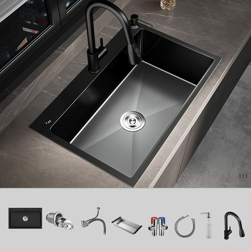 Stainless Steel Kitchen Sink Drop-In Install Kitchen Sink in Black Sink with Faucet Pull Out Faucet Clearhalo 'Home Improvement' 'home_improvement' 'home_improvement_kitchen_sinks' 'Kitchen Remodel & Kitchen Fixtures' 'Kitchen Sinks & Faucet Components' 'Kitchen Sinks' 'kitchen_sinks' 6881507