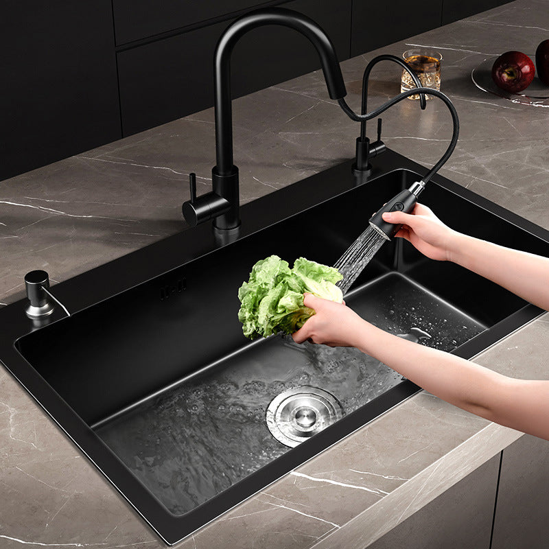 Stainless Steel Kitchen Sink Drop-In Install Kitchen Sink in Black Clearhalo 'Home Improvement' 'home_improvement' 'home_improvement_kitchen_sinks' 'Kitchen Remodel & Kitchen Fixtures' 'Kitchen Sinks & Faucet Components' 'Kitchen Sinks' 'kitchen_sinks' 6881508