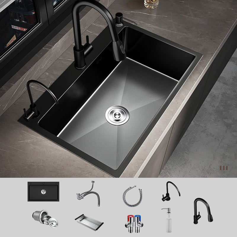 Stainless Steel Kitchen Sink Drop-In Install Kitchen Sink in Black Sink with Faucet Double Tap for Water Purification Clearhalo 'Home Improvement' 'home_improvement' 'home_improvement_kitchen_sinks' 'Kitchen Remodel & Kitchen Fixtures' 'Kitchen Sinks & Faucet Components' 'Kitchen Sinks' 'kitchen_sinks' 6881509