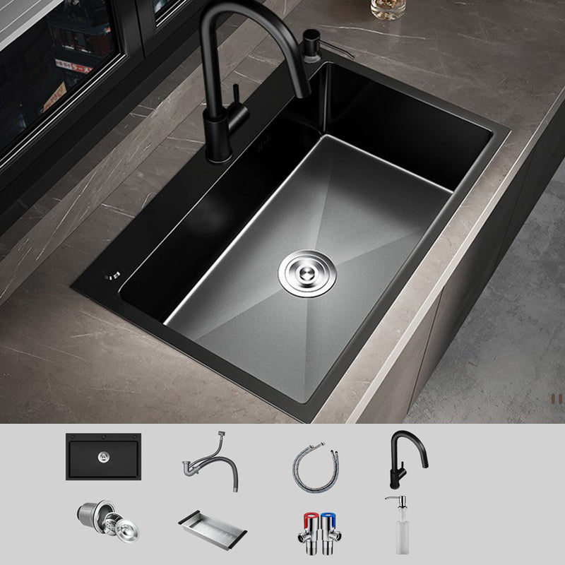Stainless Steel Kitchen Sink Drop-In Install Kitchen Sink in Black Sink with Faucet Cold and Hot Tap Clearhalo 'Home Improvement' 'home_improvement' 'home_improvement_kitchen_sinks' 'Kitchen Remodel & Kitchen Fixtures' 'Kitchen Sinks & Faucet Components' 'Kitchen Sinks' 'kitchen_sinks' 6881511