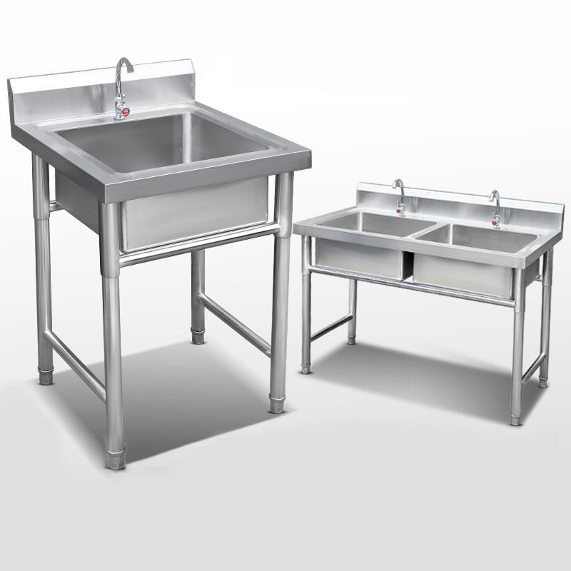 Classic Triple Bowl Sink Solid Color Stainless Steel Kitchen Sink with Faucets Clearhalo 'Home Improvement' 'home_improvement' 'home_improvement_kitchen_sinks' 'Kitchen Remodel & Kitchen Fixtures' 'Kitchen Sinks & Faucet Components' 'Kitchen Sinks' 'kitchen_sinks' 6881528