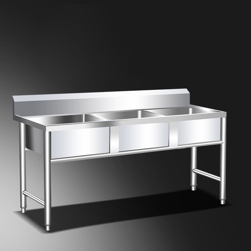 Classic Triple Bowl Sink Solid Color Stainless Steel Kitchen Sink with Faucets Clearhalo 'Home Improvement' 'home_improvement' 'home_improvement_kitchen_sinks' 'Kitchen Remodel & Kitchen Fixtures' 'Kitchen Sinks & Faucet Components' 'Kitchen Sinks' 'kitchen_sinks' 6881538