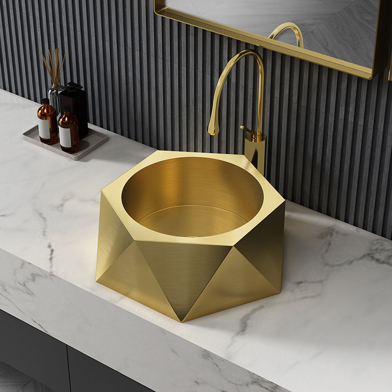 Modern Vessel Sink Metal Specialty with Pop-Up Drain Vessel Lavatory Sink Gold Gooseneck Sink with Faucet Clearhalo 'Bathroom Remodel & Bathroom Fixtures' 'Bathroom Sinks & Faucet Components' 'Bathroom Sinks' 'bathroom_sink' 'Home Improvement' 'home_improvement' 'home_improvement_bathroom_sink' 6881562