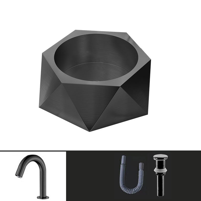 Modern Vessel Sink Metal Specialty with Pop-Up Drain Vessel Lavatory Sink Black Sensor Faucet Sink with Faucet Clearhalo 'Bathroom Remodel & Bathroom Fixtures' 'Bathroom Sinks & Faucet Components' 'Bathroom Sinks' 'bathroom_sink' 'Home Improvement' 'home_improvement' 'home_improvement_bathroom_sink' 6881582
