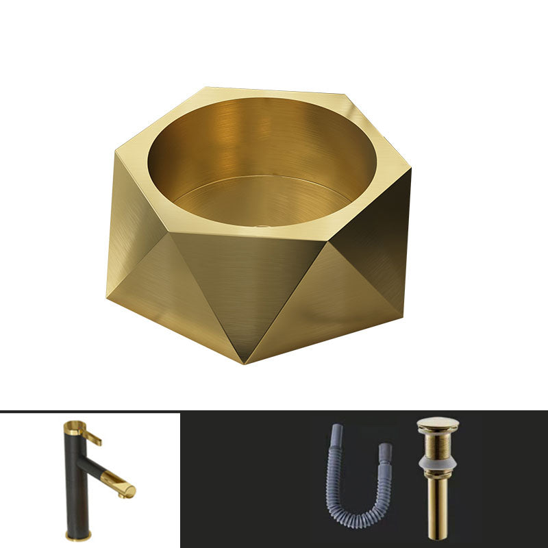 Modern Vessel Sink Metal Specialty with Pop-Up Drain Vessel Lavatory Sink Gold Pulling Sink with Faucet Clearhalo 'Bathroom Remodel & Bathroom Fixtures' 'Bathroom Sinks & Faucet Components' 'Bathroom Sinks' 'bathroom_sink' 'Home Improvement' 'home_improvement' 'home_improvement_bathroom_sink' 6881585
