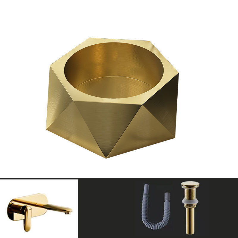 Modern Vessel Sink Metal Specialty with Pop-Up Drain Vessel Lavatory Sink Gold Wall Mounted Faucet Sink with Faucet Clearhalo 'Bathroom Remodel & Bathroom Fixtures' 'Bathroom Sinks & Faucet Components' 'Bathroom Sinks' 'bathroom_sink' 'Home Improvement' 'home_improvement' 'home_improvement_bathroom_sink' 6881589
