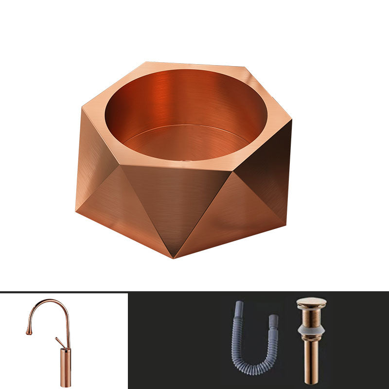 Modern Vessel Sink Metal Specialty with Pop-Up Drain Vessel Lavatory Sink Rose Gold Gooseneck Sink with Faucet Clearhalo 'Bathroom Remodel & Bathroom Fixtures' 'Bathroom Sinks & Faucet Components' 'Bathroom Sinks' 'bathroom_sink' 'Home Improvement' 'home_improvement' 'home_improvement_bathroom_sink' 6881591