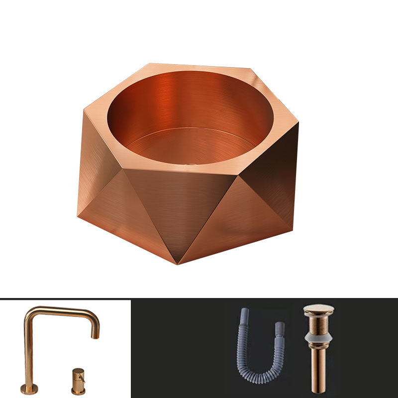 Modern Vessel Sink Metal Specialty with Pop-Up Drain Vessel Lavatory Sink Rose Gold 7 Shape Sink with Faucet Clearhalo 'Bathroom Remodel & Bathroom Fixtures' 'Bathroom Sinks & Faucet Components' 'Bathroom Sinks' 'bathroom_sink' 'Home Improvement' 'home_improvement' 'home_improvement_bathroom_sink' 6881592