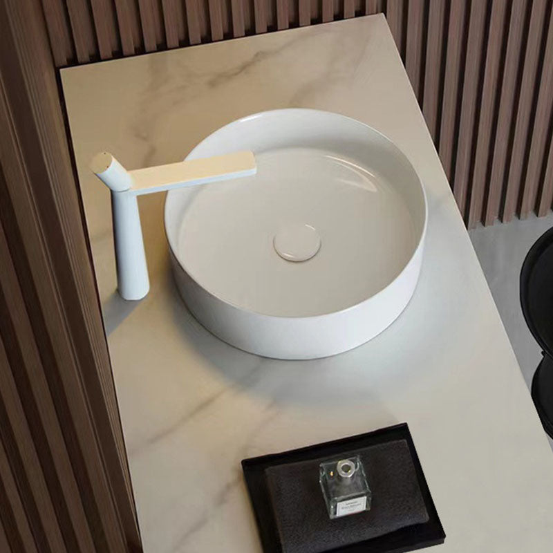 Modern Round Sink Ceramic Metal Undermount Bathroom Sink in White(Not Included Faucet) Clearhalo 'Bathroom Remodel & Bathroom Fixtures' 'Bathroom Sinks & Faucet Components' 'Bathroom Sinks' 'bathroom_sink' 'Home Improvement' 'home_improvement' 'home_improvement_bathroom_sink' 6881635