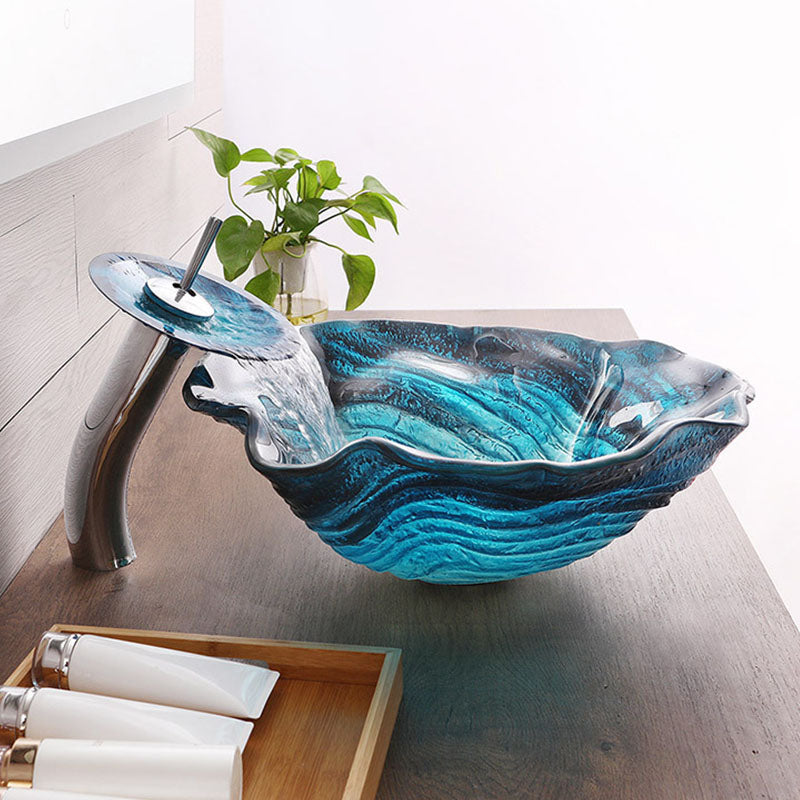 Modern Style Bathroom Sink Tempered Glass Trough Sink with Specialty Shape Clearhalo 'Bathroom Remodel & Bathroom Fixtures' 'Bathroom Sinks & Faucet Components' 'Bathroom Sinks' 'bathroom_sink' 'Home Improvement' 'home_improvement' 'home_improvement_bathroom_sink' 6881649