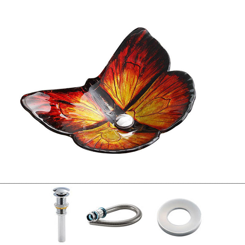 Tempered Glass Bathroom Sink Modern Style Bathroom Sink with Specialty Shape Orange Sink with Drainage Components Clearhalo 'Bathroom Remodel & Bathroom Fixtures' 'Bathroom Sinks & Faucet Components' 'Bathroom Sinks' 'bathroom_sink' 'Home Improvement' 'home_improvement' 'home_improvement_bathroom_sink' 6881664