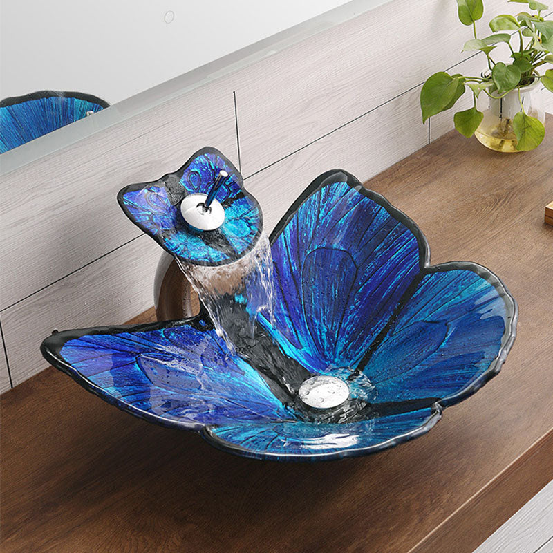 Tempered Glass Bathroom Sink Modern Style Bathroom Sink with Specialty Shape Clearhalo 'Bathroom Remodel & Bathroom Fixtures' 'Bathroom Sinks & Faucet Components' 'Bathroom Sinks' 'bathroom_sink' 'Home Improvement' 'home_improvement' 'home_improvement_bathroom_sink' 6881665