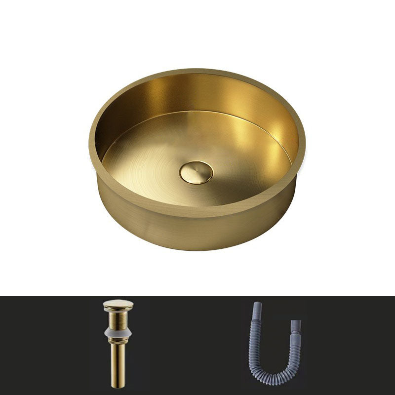 Contemporary Round Wash Stand Ceramic Metal Undermount Bathroom Sink Gold Unavailiable Sink Clearhalo 'Bathroom Remodel & Bathroom Fixtures' 'Bathroom Sinks & Faucet Components' 'Bathroom Sinks' 'bathroom_sink' 'Home Improvement' 'home_improvement' 'home_improvement_bathroom_sink' 6881677