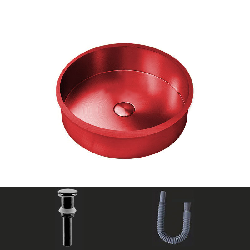 Contemporary Round Wash Stand Ceramic Metal Undermount Bathroom Sink Red Unavailiable Sink Clearhalo 'Bathroom Remodel & Bathroom Fixtures' 'Bathroom Sinks & Faucet Components' 'Bathroom Sinks' 'bathroom_sink' 'Home Improvement' 'home_improvement' 'home_improvement_bathroom_sink' 6881678