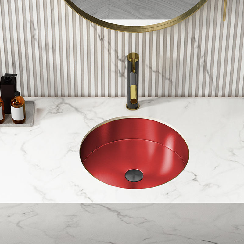 Contemporary Round Wash Stand Ceramic Metal Undermount Bathroom Sink Red Pulling Sink with Faucet Clearhalo 'Bathroom Remodel & Bathroom Fixtures' 'Bathroom Sinks & Faucet Components' 'Bathroom Sinks' 'bathroom_sink' 'Home Improvement' 'home_improvement' 'home_improvement_bathroom_sink' 6881679