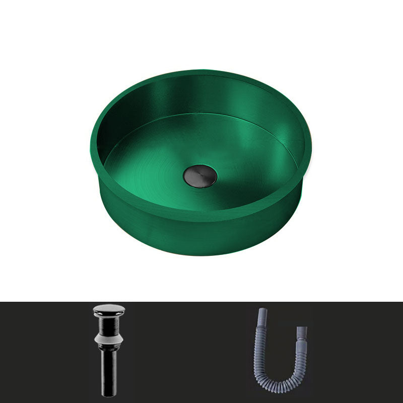 Contemporary Round Wash Stand Ceramic Metal Undermount Bathroom Sink Green Unavailiable Sink Clearhalo 'Bathroom Remodel & Bathroom Fixtures' 'Bathroom Sinks & Faucet Components' 'Bathroom Sinks' 'bathroom_sink' 'Home Improvement' 'home_improvement' 'home_improvement_bathroom_sink' 6881680