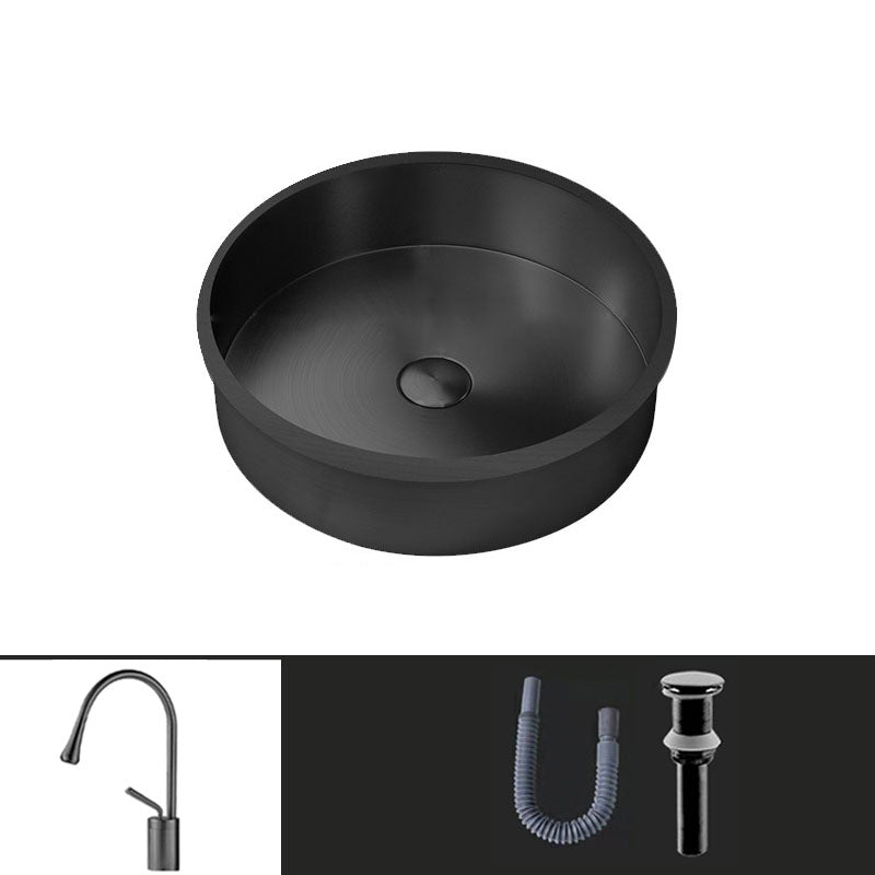 Contemporary Round Wash Stand Ceramic Metal Undermount Bathroom Sink Black Waterdrop Sink with Faucet Clearhalo 'Bathroom Remodel & Bathroom Fixtures' 'Bathroom Sinks & Faucet Components' 'Bathroom Sinks' 'bathroom_sink' 'Home Improvement' 'home_improvement' 'home_improvement_bathroom_sink' 6881684