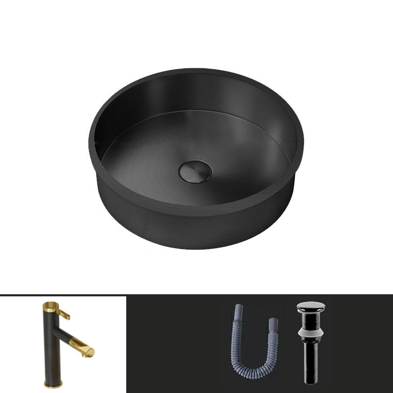 Contemporary Round Wash Stand Ceramic Metal Undermount Bathroom Sink Black Pulling Sink with Faucet Clearhalo 'Bathroom Remodel & Bathroom Fixtures' 'Bathroom Sinks & Faucet Components' 'Bathroom Sinks' 'bathroom_sink' 'Home Improvement' 'home_improvement' 'home_improvement_bathroom_sink' 6881686