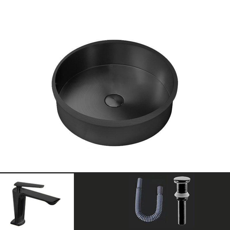 Contemporary Round Wash Stand Ceramic Metal Undermount Bathroom Sink Black 7 Shape Sink with Faucet Clearhalo 'Bathroom Remodel & Bathroom Fixtures' 'Bathroom Sinks & Faucet Components' 'Bathroom Sinks' 'bathroom_sink' 'Home Improvement' 'home_improvement' 'home_improvement_bathroom_sink' 6881689