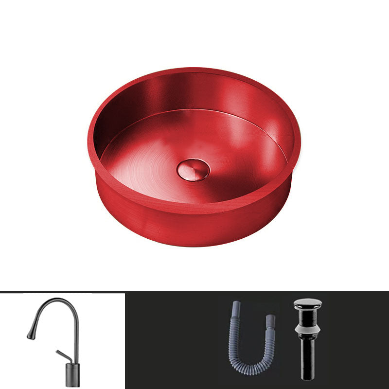 Contemporary Round Wash Stand Ceramic Metal Undermount Bathroom Sink Red Waterdrop Sink with Faucet Clearhalo 'Bathroom Remodel & Bathroom Fixtures' 'Bathroom Sinks & Faucet Components' 'Bathroom Sinks' 'bathroom_sink' 'Home Improvement' 'home_improvement' 'home_improvement_bathroom_sink' 6881695