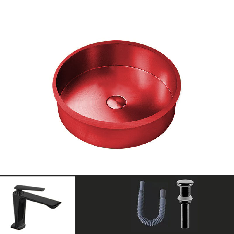 Contemporary Round Wash Stand Ceramic Metal Undermount Bathroom Sink Red 7 Shape Sink with Faucet Clearhalo 'Bathroom Remodel & Bathroom Fixtures' 'Bathroom Sinks & Faucet Components' 'Bathroom Sinks' 'bathroom_sink' 'Home Improvement' 'home_improvement' 'home_improvement_bathroom_sink' 6881696