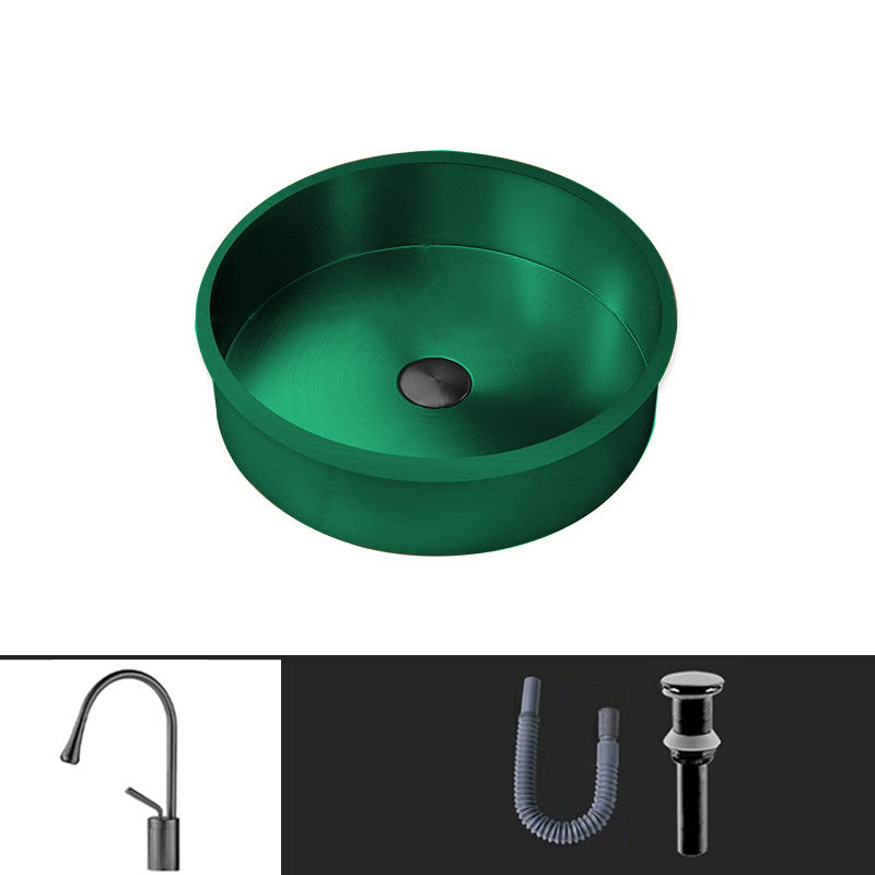 Contemporary Round Wash Stand Ceramic Metal Undermount Bathroom Sink Green Waterdrop Sink with Faucet Clearhalo 'Bathroom Remodel & Bathroom Fixtures' 'Bathroom Sinks & Faucet Components' 'Bathroom Sinks' 'bathroom_sink' 'Home Improvement' 'home_improvement' 'home_improvement_bathroom_sink' 6881700