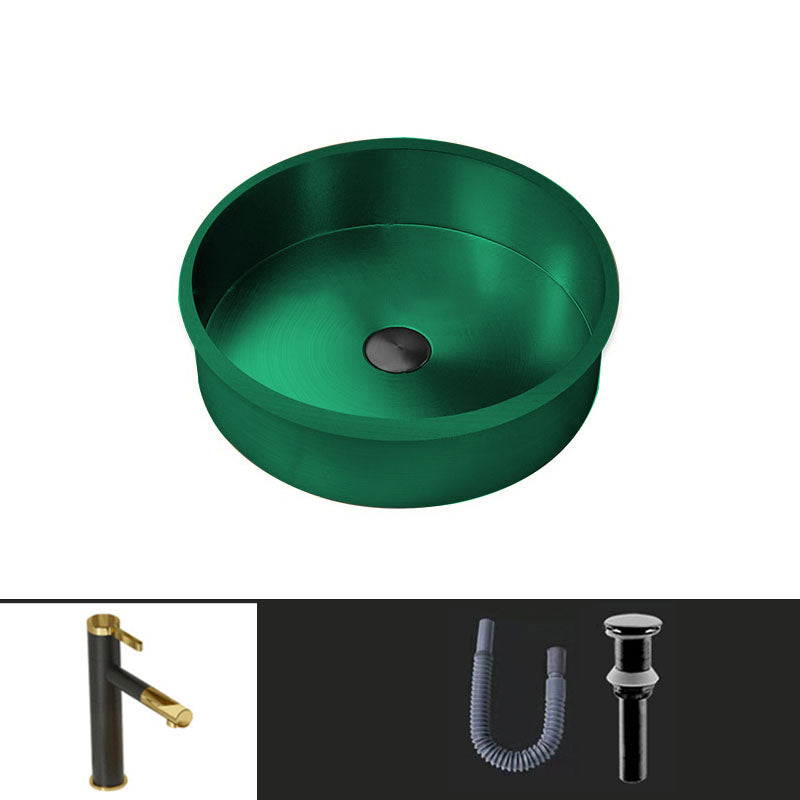 Contemporary Round Wash Stand Ceramic Metal Undermount Bathroom Sink Green Pulling Sink with Faucet Clearhalo 'Bathroom Remodel & Bathroom Fixtures' 'Bathroom Sinks & Faucet Components' 'Bathroom Sinks' 'bathroom_sink' 'Home Improvement' 'home_improvement' 'home_improvement_bathroom_sink' 6881701