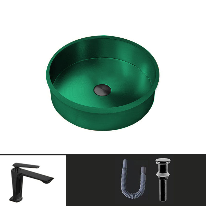 Contemporary Round Wash Stand Ceramic Metal Undermount Bathroom Sink Green 7 Shape Sink with Faucet Clearhalo 'Bathroom Remodel & Bathroom Fixtures' 'Bathroom Sinks & Faucet Components' 'Bathroom Sinks' 'bathroom_sink' 'Home Improvement' 'home_improvement' 'home_improvement_bathroom_sink' 6881702