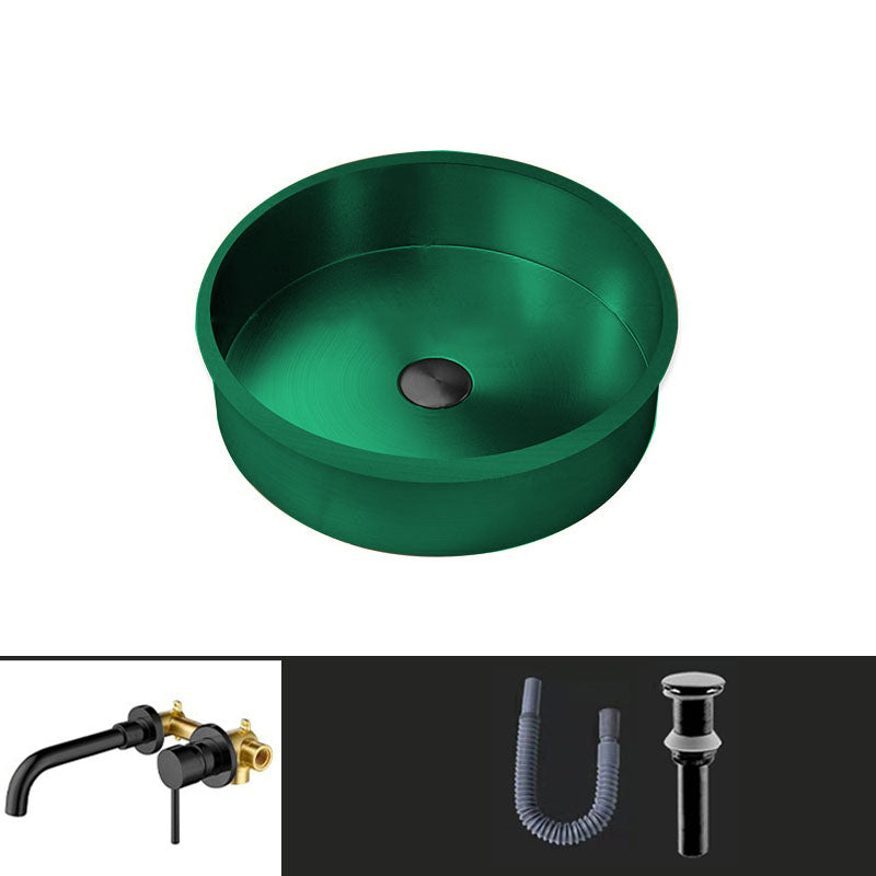 Contemporary Round Wash Stand Ceramic Metal Undermount Bathroom Sink Green Dual Hole Wall-Mounted Faucet Sink with Faucet Clearhalo 'Bathroom Remodel & Bathroom Fixtures' 'Bathroom Sinks & Faucet Components' 'Bathroom Sinks' 'bathroom_sink' 'Home Improvement' 'home_improvement' 'home_improvement_bathroom_sink' 6881703