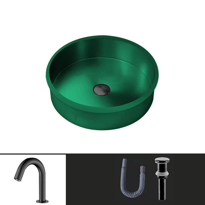 Contemporary Round Wash Stand Ceramic Metal Undermount Bathroom Sink Green Sensor Faucet Sink with Faucet Clearhalo 'Bathroom Remodel & Bathroom Fixtures' 'Bathroom Sinks & Faucet Components' 'Bathroom Sinks' 'bathroom_sink' 'Home Improvement' 'home_improvement' 'home_improvement_bathroom_sink' 6881704