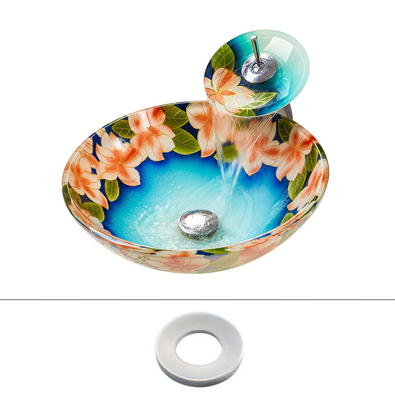 Tempered Glass Bathroom Sink Contemporary Trough Bathroom Sink with Round Shape Sink Clearhalo 'Bathroom Remodel & Bathroom Fixtures' 'Bathroom Sinks & Faucet Components' 'Bathroom Sinks' 'bathroom_sink' 'Home Improvement' 'home_improvement' 'home_improvement_bathroom_sink' 6881708