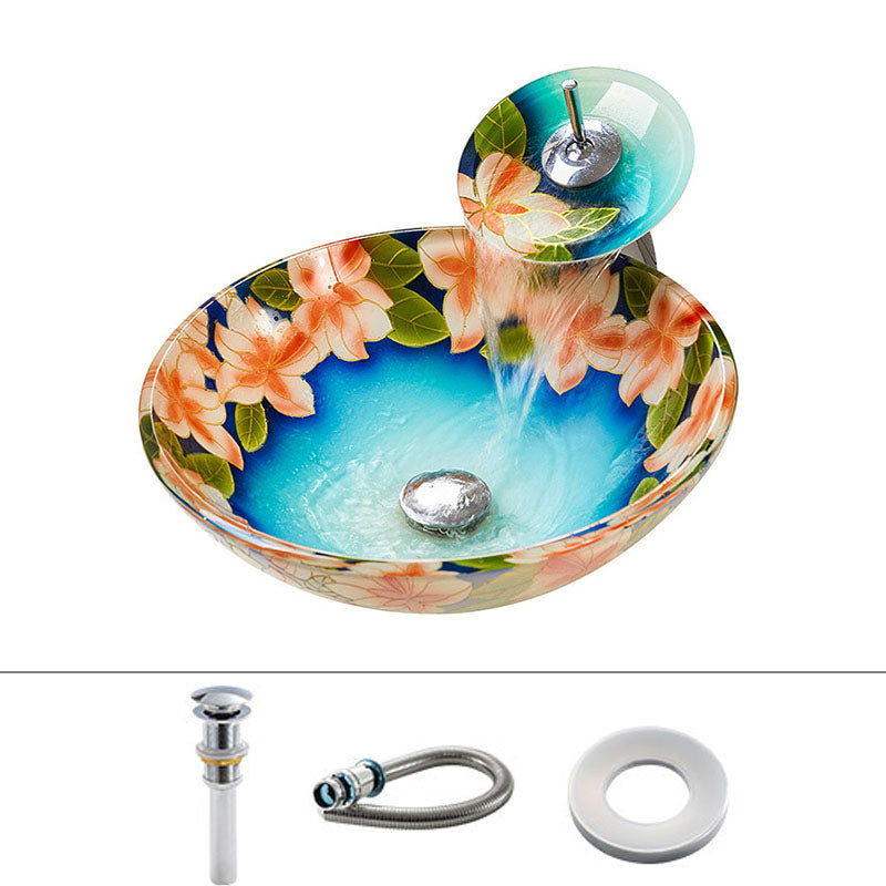 Tempered Glass Bathroom Sink Contemporary Trough Bathroom Sink with Round Shape Sink with Drainage Components Clearhalo 'Bathroom Remodel & Bathroom Fixtures' 'Bathroom Sinks & Faucet Components' 'Bathroom Sinks' 'bathroom_sink' 'Home Improvement' 'home_improvement' 'home_improvement_bathroom_sink' 6881709