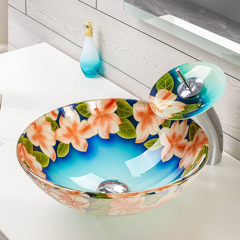 Tempered Glass Bathroom Sink Contemporary Trough Bathroom Sink with Round Shape Clearhalo 'Bathroom Remodel & Bathroom Fixtures' 'Bathroom Sinks & Faucet Components' 'Bathroom Sinks' 'bathroom_sink' 'Home Improvement' 'home_improvement' 'home_improvement_bathroom_sink' 6881714