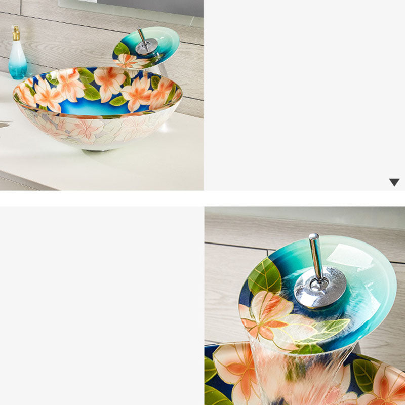 Tempered Glass Bathroom Sink Contemporary Trough Bathroom Sink with Round Shape Clearhalo 'Bathroom Remodel & Bathroom Fixtures' 'Bathroom Sinks & Faucet Components' 'Bathroom Sinks' 'bathroom_sink' 'Home Improvement' 'home_improvement' 'home_improvement_bathroom_sink' 6881716