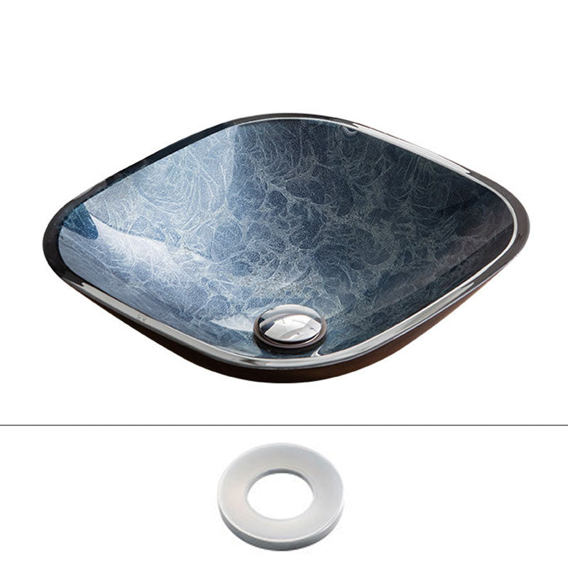 Contemporary Bathroom Sink Tempered Glass Trough Bathroom Sink 17"L x 17"W x 5"H Sink Clearhalo 'Bathroom Remodel & Bathroom Fixtures' 'Bathroom Sinks & Faucet Components' 'Bathroom Sinks' 'bathroom_sink' 'Home Improvement' 'home_improvement' 'home_improvement_bathroom_sink' 6881729