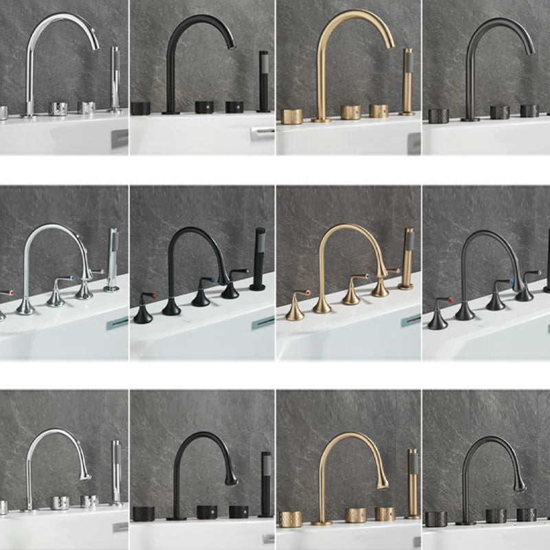 Traditional Deck Mounted Metal Tub Filler Three Handles Faucet Clearhalo 'Bathroom Remodel & Bathroom Fixtures' 'Bathtub Faucets' 'bathtub_faucets' 'Home Improvement' 'home_improvement' 'home_improvement_bathtub_faucets' 6881781