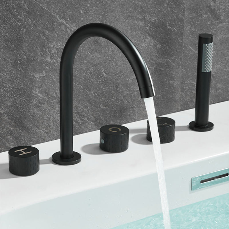 Traditional Deck Mounted Metal Tub Filler Three Handles Faucet Clearhalo 'Bathroom Remodel & Bathroom Fixtures' 'Bathtub Faucets' 'bathtub_faucets' 'Home Improvement' 'home_improvement' 'home_improvement_bathtub_faucets' 6881785