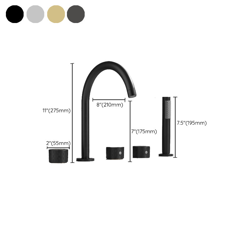 Traditional Deck Mounted Metal Tub Filler Three Handles Faucet Clearhalo 'Bathroom Remodel & Bathroom Fixtures' 'Bathtub Faucets' 'bathtub_faucets' 'Home Improvement' 'home_improvement' 'home_improvement_bathtub_faucets' 6881793
