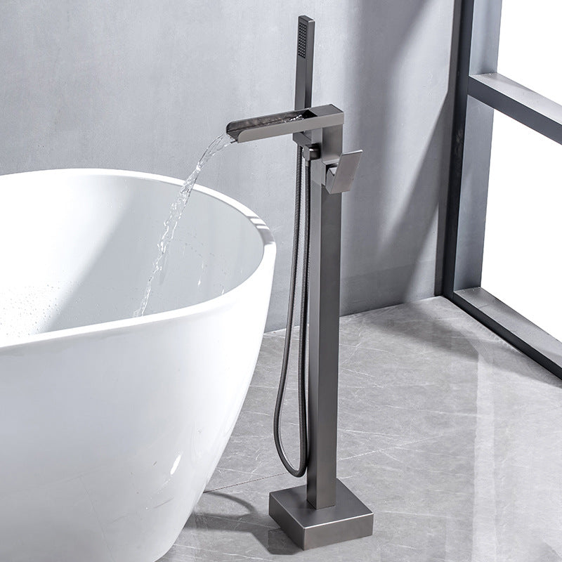 Floor Mounted Metal Freestanding Tub Filler One Handle Freestanding Bathtub Faucet Gun Grey Hand Shower Included Rre-embedded Clearhalo 'Bathroom Remodel & Bathroom Fixtures' 'Bathtub Faucets' 'bathtub_faucets' 'Home Improvement' 'home_improvement' 'home_improvement_bathtub_faucets' 6881794