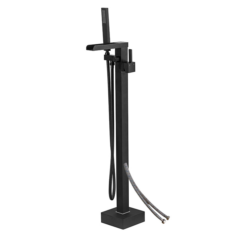 Floor Mounted Metal Freestanding Tub Filler One Handle Freestanding Bathtub Faucet Black Hand Shower Included Wall Clearhalo 'Bathroom Remodel & Bathroom Fixtures' 'Bathtub Faucets' 'bathtub_faucets' 'Home Improvement' 'home_improvement' 'home_improvement_bathtub_faucets' 6881823