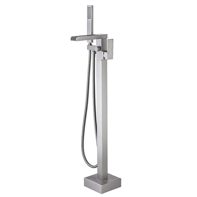 Floor Mounted Metal Freestanding Tub Filler One Handle Freestanding Bathtub Faucet Nickel Hand Shower Included Clearhalo 'Bathroom Remodel & Bathroom Fixtures' 'Bathtub Faucets' 'bathtub_faucets' 'Home Improvement' 'home_improvement' 'home_improvement_bathtub_faucets' 6881826