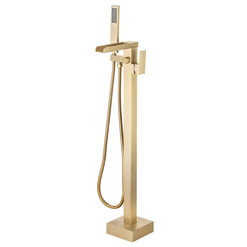 Floor Mounted Metal Freestanding Tub Filler One Handle Freestanding Bathtub Faucet Gold Hand Shower Included Clearhalo 'Bathroom Remodel & Bathroom Fixtures' 'Bathtub Faucets' 'bathtub_faucets' 'Home Improvement' 'home_improvement' 'home_improvement_bathtub_faucets' 6881827