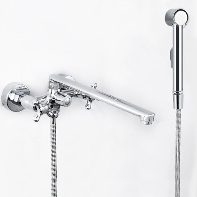 Traditional Style Claw Foot Tub Faucet Copper Floor Mounted Claw Foot Tub Faucet Faucet & Stainless Steel & Sprinkler Head Clearhalo 'Bathroom Remodel & Bathroom Fixtures' 'Bathtub Faucets' 'bathtub_faucets' 'Home Improvement' 'home_improvement' 'home_improvement_bathtub_faucets' 6881837